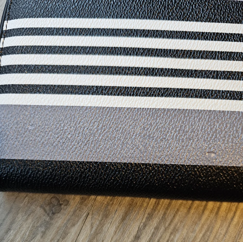 Vera Bradley Black and White Striped Faux Leather Clutch Wallet